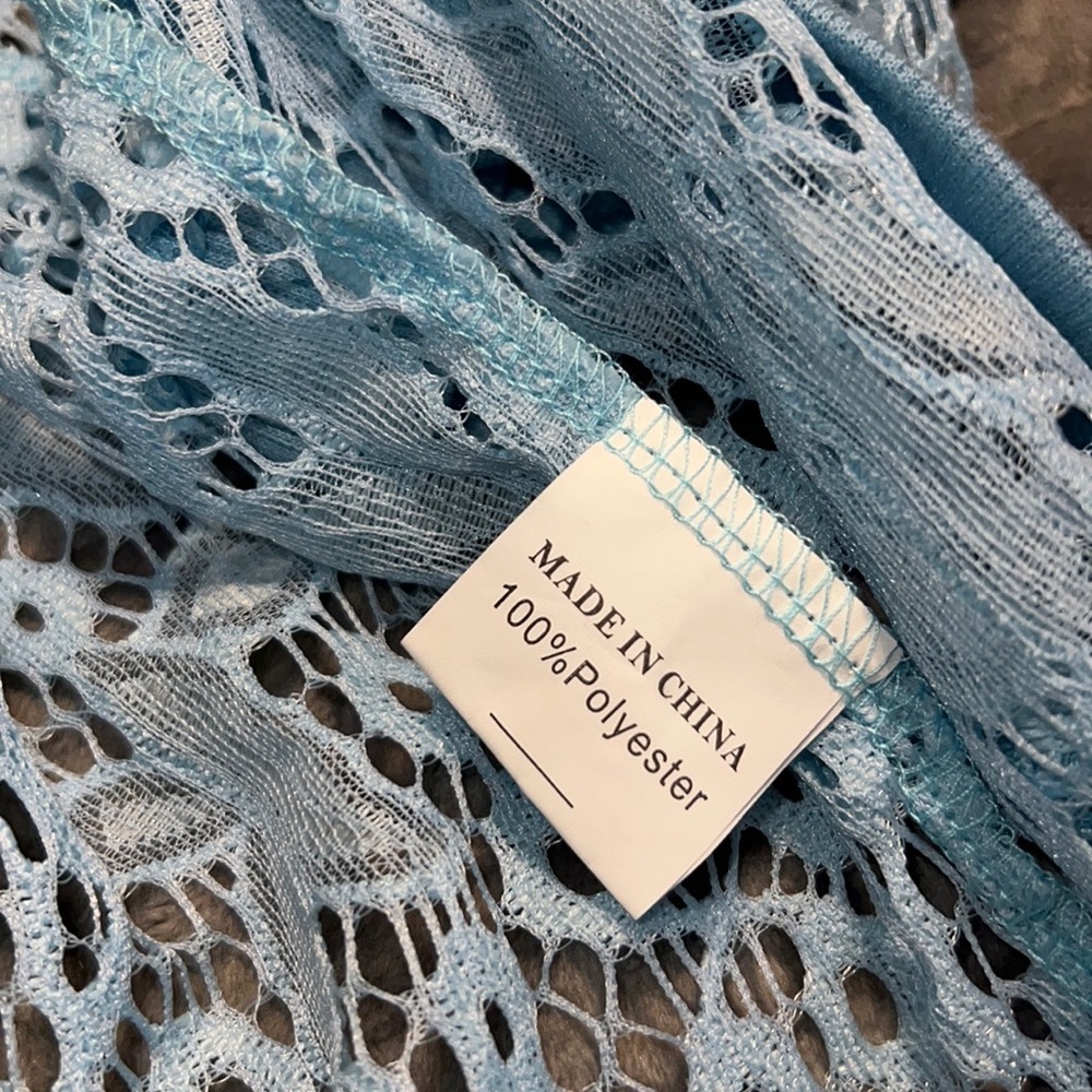Abollria large blue women’s cover up crochet knit short sleeve NWT - Picture 4 of 10